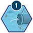 Hexagon icon with water coming out of a pipe
