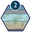 Hexagon icon of sand settling to the bottom of a water tank