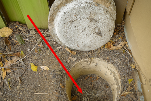 Water Shutoff Example - Outside of house clay ring pipe with valve inside of it